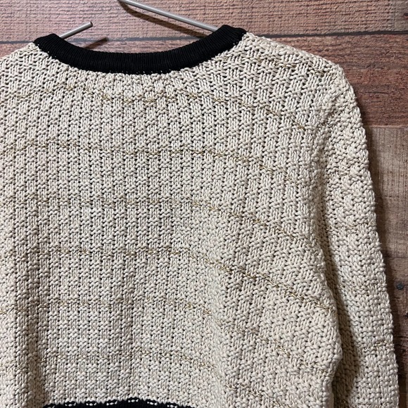 Topshop Cream Open Front Cardi w/ Woven Gold Thread Size 10 - Picture 10 of 15